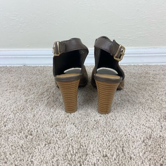 Bass Belted-Heel Open-Toe Suede Leather Booties - Brown - Picture 5 of 6